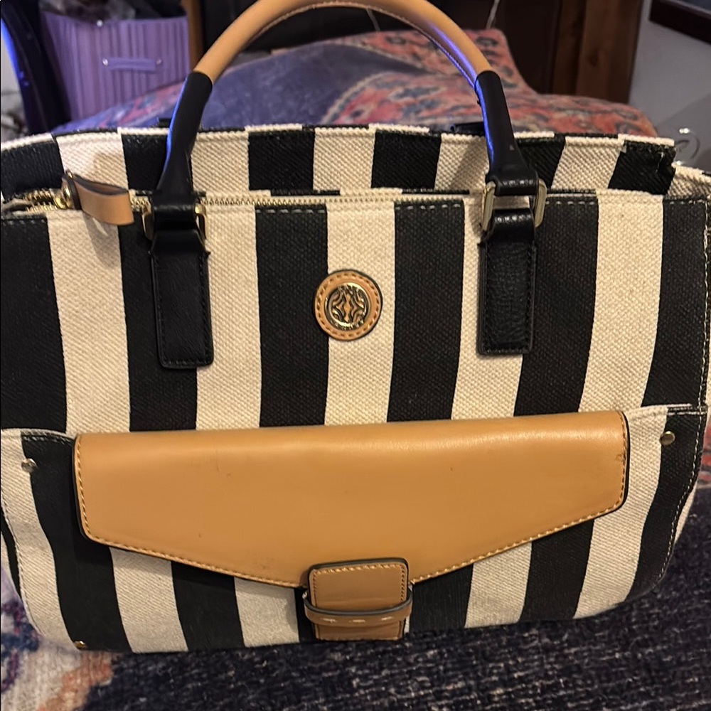 Striped Black and Tan Handbag